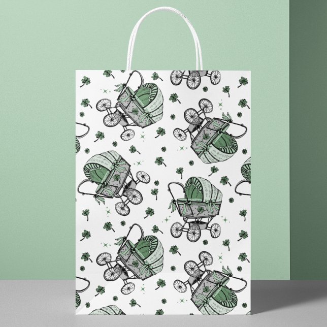 Irish Baby Carriage St patrick's day Baby Shower (Cute Irish St. Patrick's Day Baby Shower or New Mother Gift Bag. Hand-Drawn Victorian Baby Carriage.)