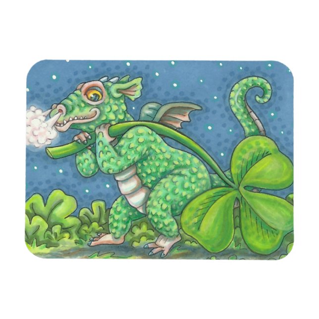 IRISH BABY DRAGON Fantasy SHAMROCK MAGNET (Horisontell)