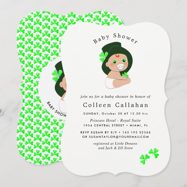Irish Baby Leprechaun Lucky Shamrock Baby Shower Inbjudningar (Fram/baksida)