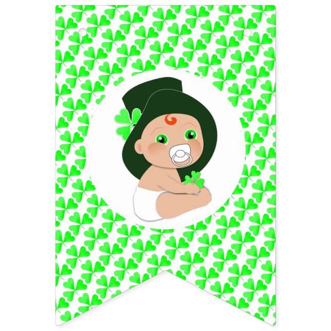 Irish Baby Leprechaun Lucky Shamrock Baby Shower Vimplar (Första flaggan)