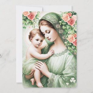 Irish Baptism Mary Jesus Shamrocks Inbjudningar