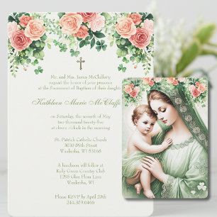 Irish Baptism Mary Jesus Shamrocks Inbjudningar