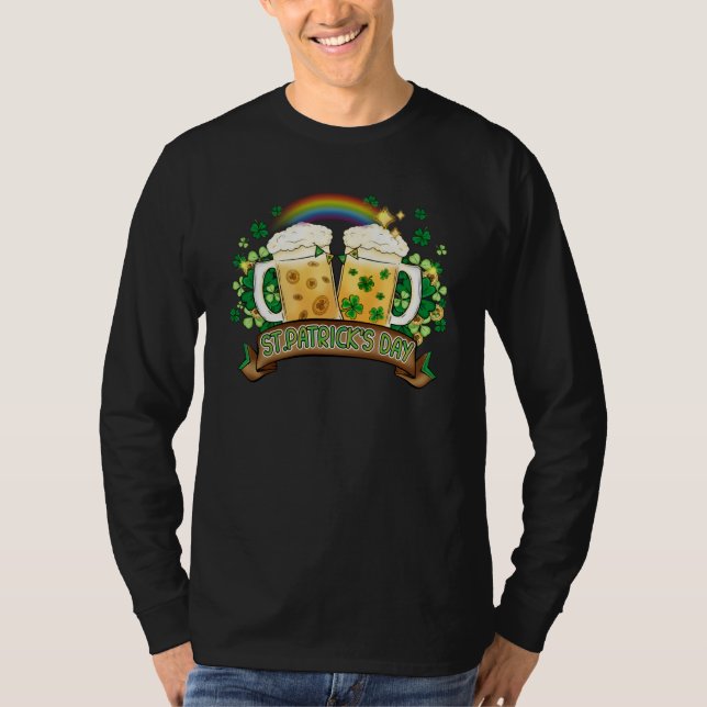 Irish Beer and Shamrocks Rainbow and Beers St Patr T Shirt (Framsida)