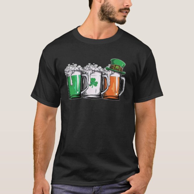 Irish Beer Ireland Flag St Patricks Day Men Women  T Shirt (Framsida)