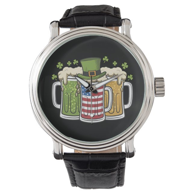 Irish Beer Ireland USA American Flagga St Patrick' Armbandsur (Framsida)