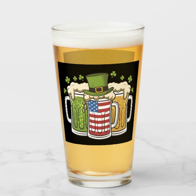 Irish Beer Ireland USA American Flagga St Patrick' Glaskopp (Framsida fylld)