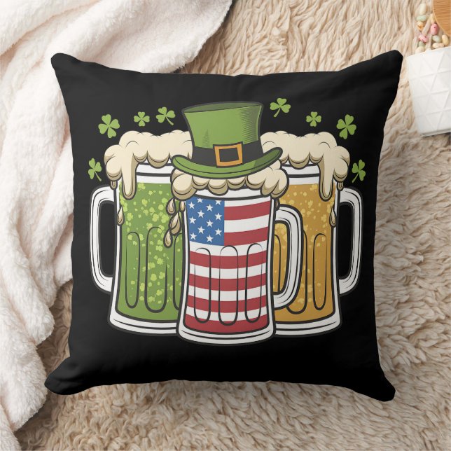 Irish Beer Ireland USA American Flagga St Patrick' Kudde (Filt)
