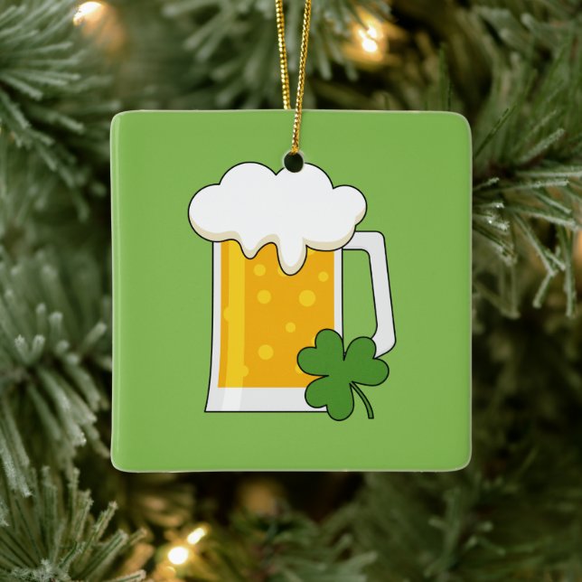 Irish Beer Mugg med Shamrock Klöver Julgransprydnad Keramik (Träd)