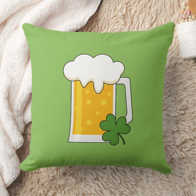 Irish Beer Mugg med Shamrock Klöver Kudde (Filt)