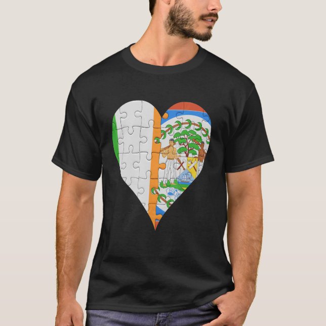 Irish Belizean Flag Heart T Shirt (Framsida)