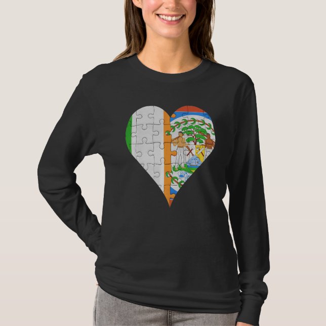 Irish Belizean Flagga Heart T Shirt (Framsida)