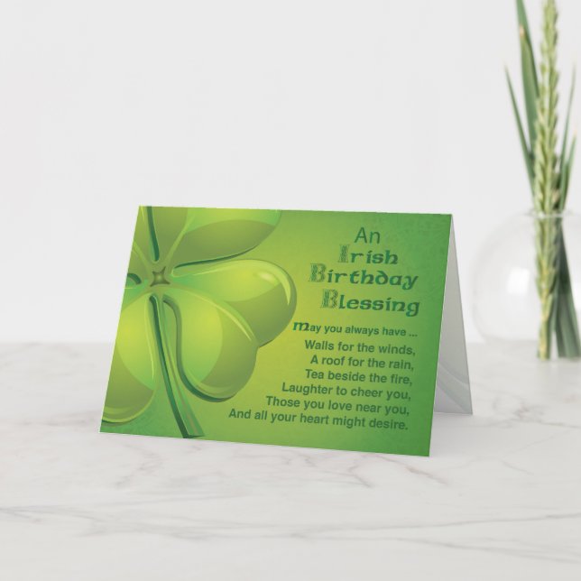 Irish Birthday Blessings, Grönt Celtic Shamrock Kort (Framsida)