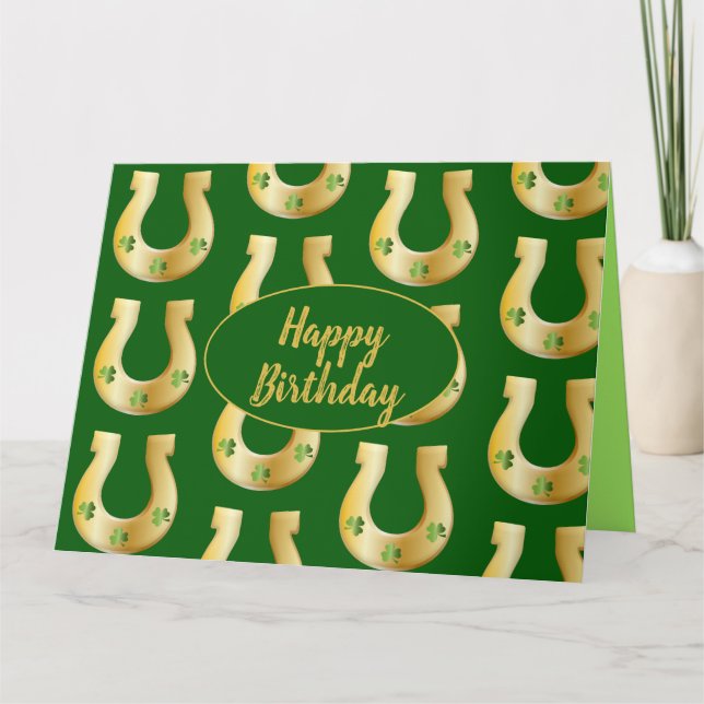 Irish Birthday Guld Horseshoes St Patricks Day Kort (Framsida)