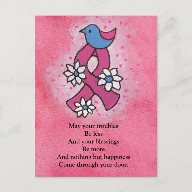 Irish Blating Breast Cancer Pink Ribbon Blue Bird Vykort (Framsida)
