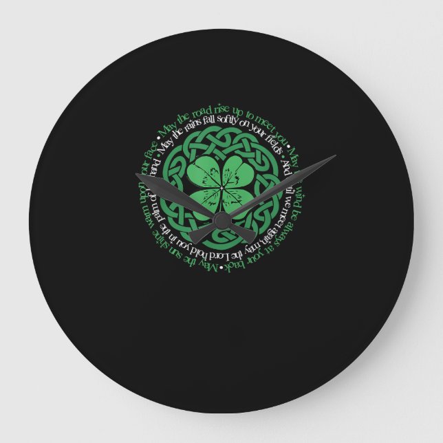 Irish Blating, Celtic Knot & 4-Löv Klöver Tur V Stor Klocka (Framsida)