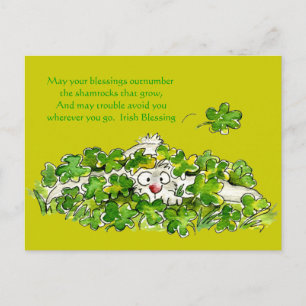 Irish Blating Cute Tecknad St. Paddys Postcards Vykort