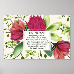 Irish Blating Red Rosa Grönt Klöver Blommigt Poster