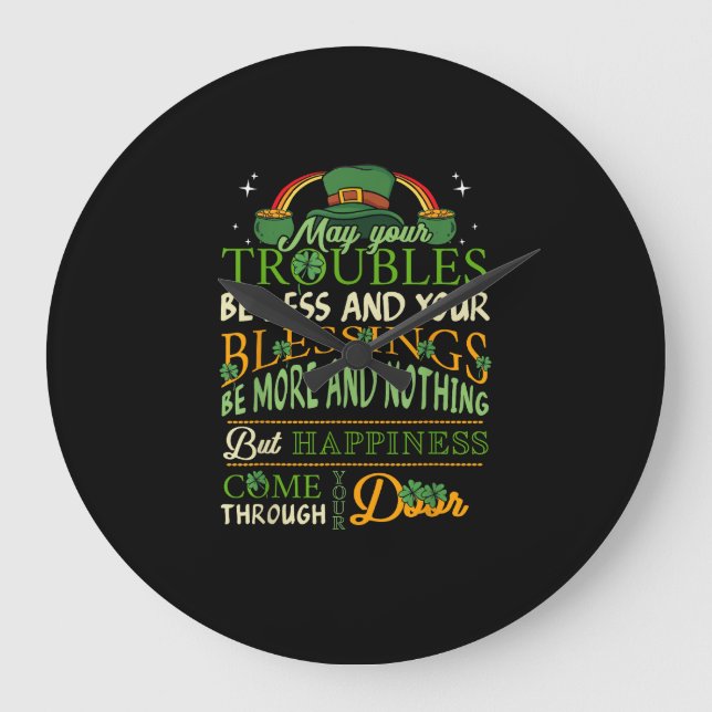 Irish Blating St patricks day Leprechaun Rainbow Stor Klocka (Framsida)