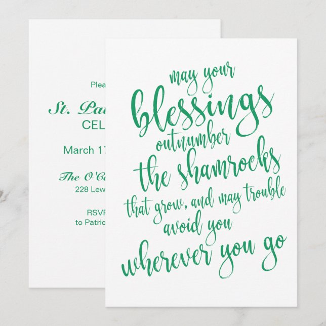 Irish Blating St patrick's day Party Inbjudningar (Fram/baksida)