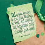 Irish Blating Vykort<br><div class="desc">Irish Blessing vycard - presenterar en inspirerande irländsk välsignelse på ett vykort i Celtic typsnitt. Med en glad grönt och vit design med lyckliga schampar. "Må dina problem vara mindre,  dina välsignelser vara mer,  och inget annat än lycka kom genom din dörr!"</div>