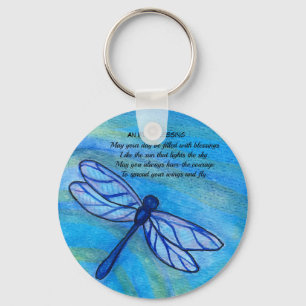 Irish Blay Blue Dragonfly Inspirational Quote Nyckelring