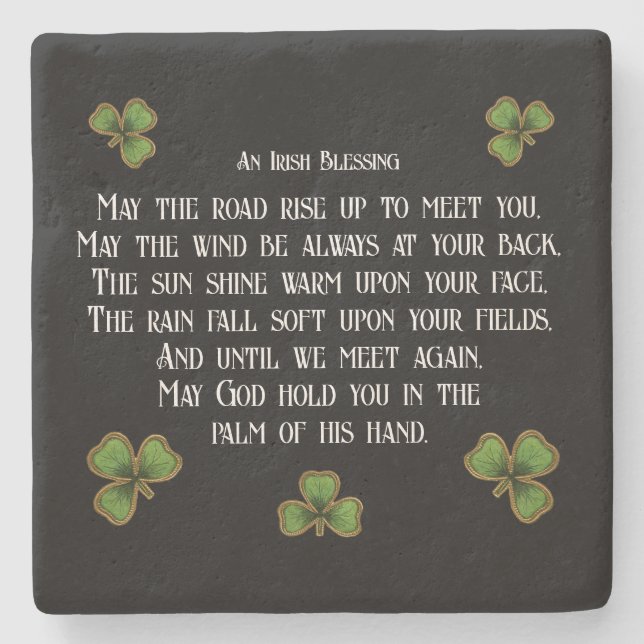 Irish Blessing and Shamrocks Black and Green Stenunderlägg (Framsidan)