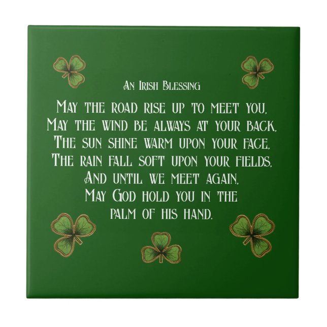Irish Blessing and Shamrocks Dark Green Kakelplatta (Framsidan)