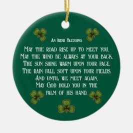 Irish Blessing and Shamrocks Green Typography Julgransprydnad Keramik