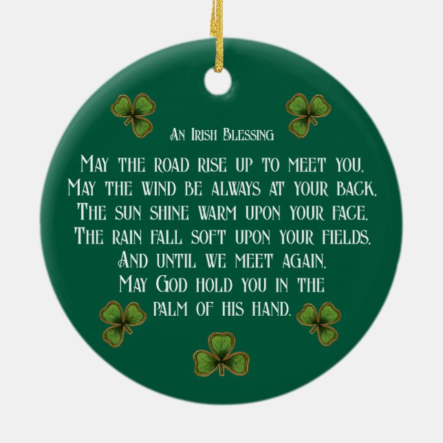 Irish Blessing and Shamrocks Green Typography Julgransprydnad Keramik (Baksidan)
