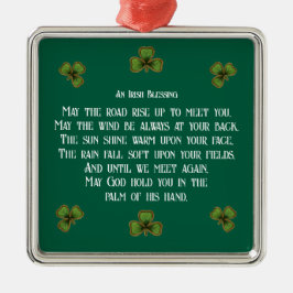 Irish Blessing and Shamrocks Green Typography Julgransprydnad Metall