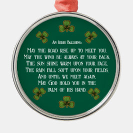 Irish Blessing and Shamrocks Green Typography Julgransprydnad Metall