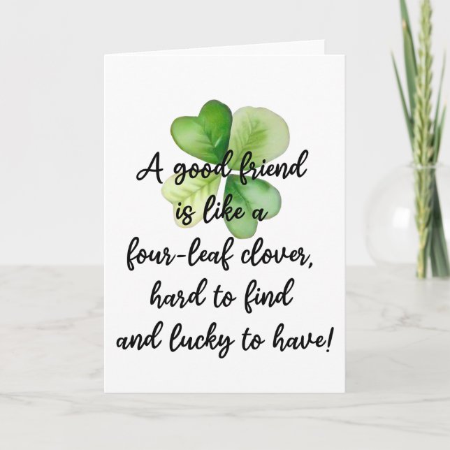 Irish Blessing Lucky 4 Leaf Clover Friendship  Kort (Framsida)