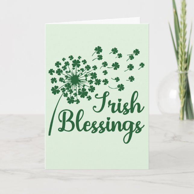 Irish Blessings Dandelion, Blowing Shamrocks Card Tack Kort (Framsida)