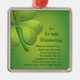 Irish Blessings Grönt Shamrock, Celtic Julgransprydnad Metall