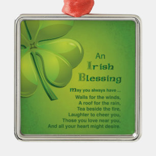 Irish Blessings Grönt Shamrock, Celtic Julgransprydnad Metall