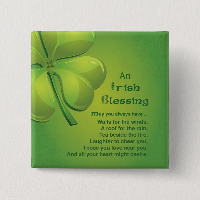 Irish Blessings Grönt Shamrock, Celtic Knapp (Framsida)