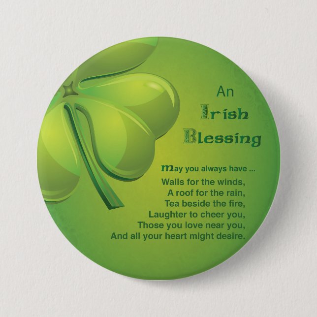 Irish Blessings Grönt Shamrock, Celtic Knapp (Framsida)