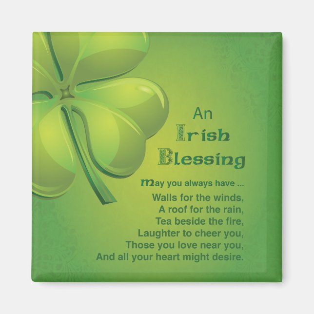 Irish Blessings Grönt Shamrock, Celtic Magnet (Framsidan)