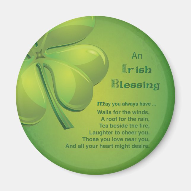 Irish Blessings Grönt Shamrock, Celtic Magnet (Framsidan)