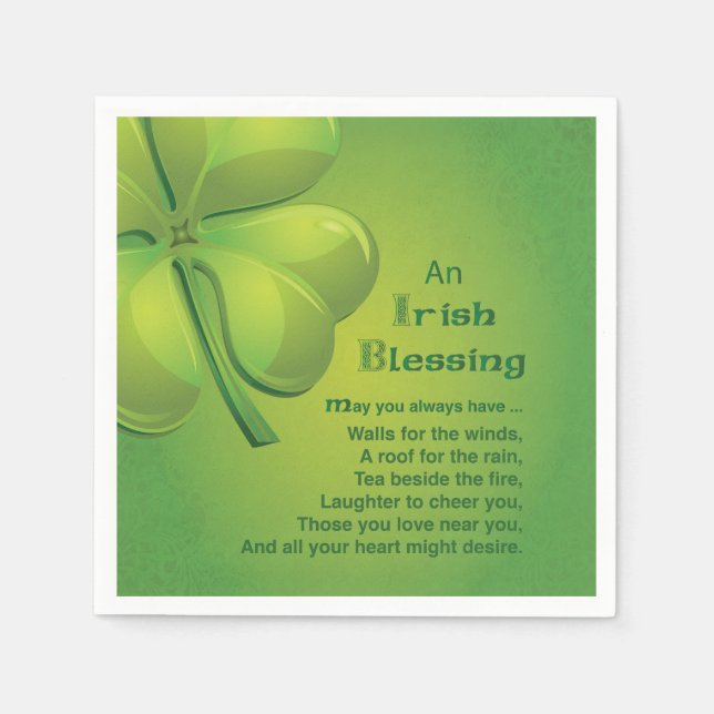 Irish Blessings Grönt Shamrock, Celtic Pappersservett (Framsidan)