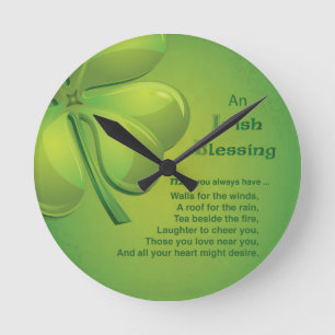 Irish Blessings Grönt Shamrock, Celtic Rund Klocka