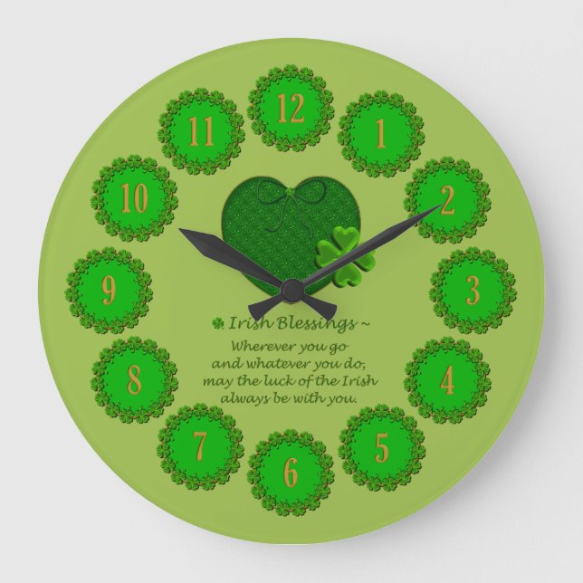 Irish Blessings Round Wall Clock Stor Klocka (Framsida)
