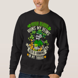 Irish Blood Springa My Veins Funny Sugar Skull St Lång Ärmad Tröja