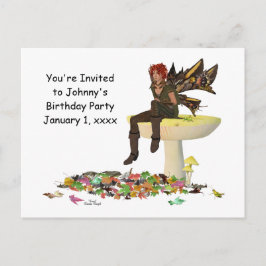 Irish Boy Fairy on Mushroom Birthdat Postcard Vykort