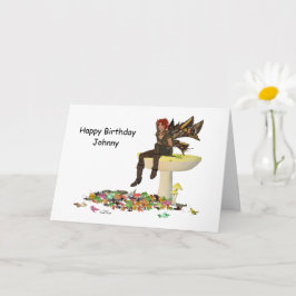 Irish Boy Fairy on Mushroom Birthday Card Kort