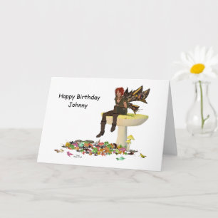 Irish Boy Fairy on Mushroom Birthday Card Kort