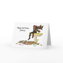 Irish Boy Fairy on Mushroom Birthday Card