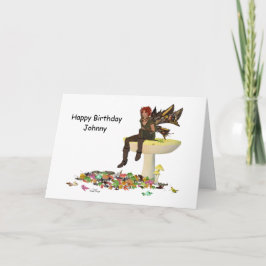 Irish Boy Fairy on Mushroom Birthday Card Kort