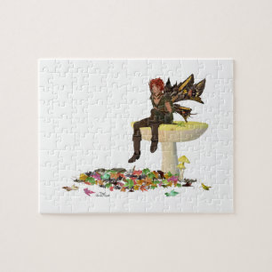 Irish Boy Fairy on Mushroom Jigszle Puzzle Pussel