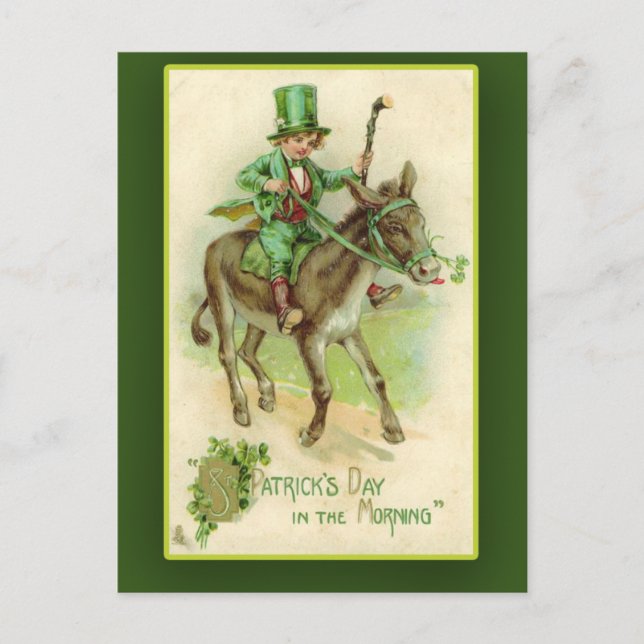 Irish Boy på Donkey St. Patrick's Day Cards Vykort (Framsida)
